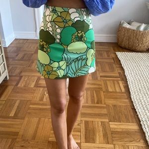 Zara XS Green Floral Mini Skirt